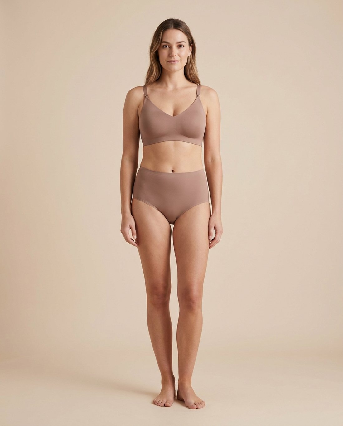 Wire-free nursing bra, studio portrait